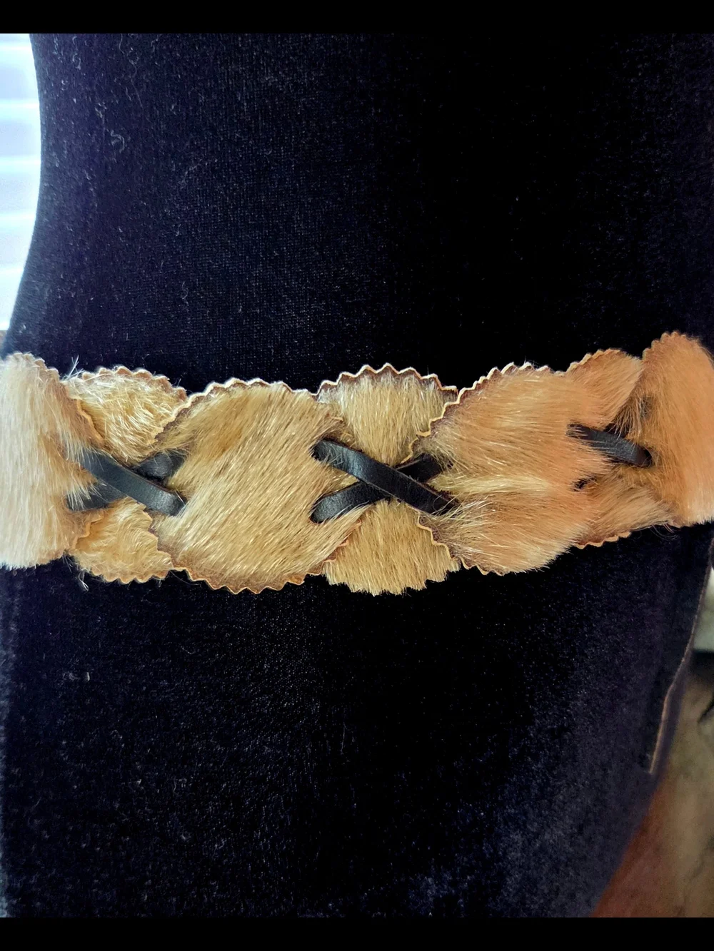True Vintage 1960's Fur Pelt Leather Tie Belt Festival Cosplay